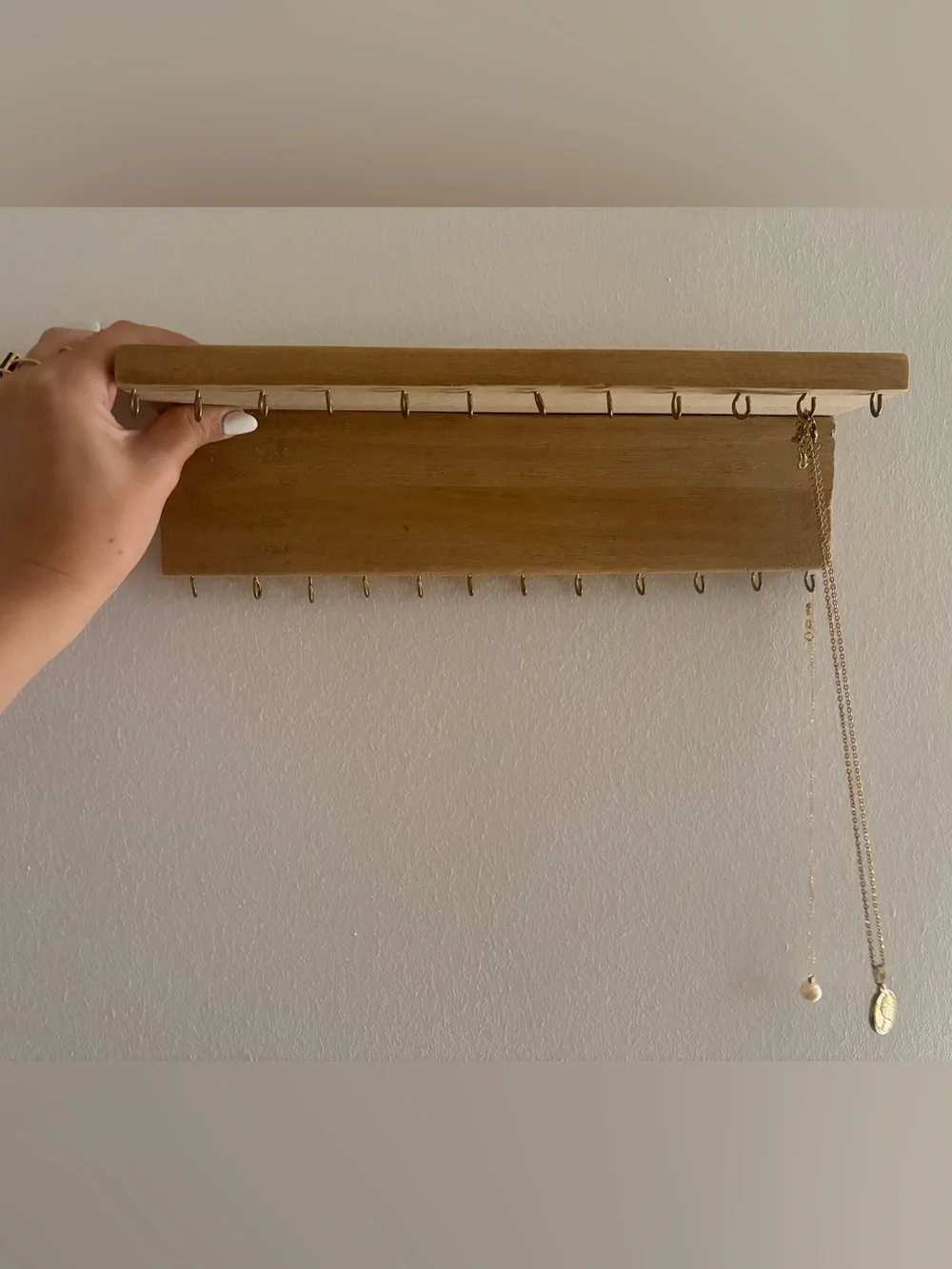 Wooden Jewelry Wall Shelf Hook Rack - Natural Wood